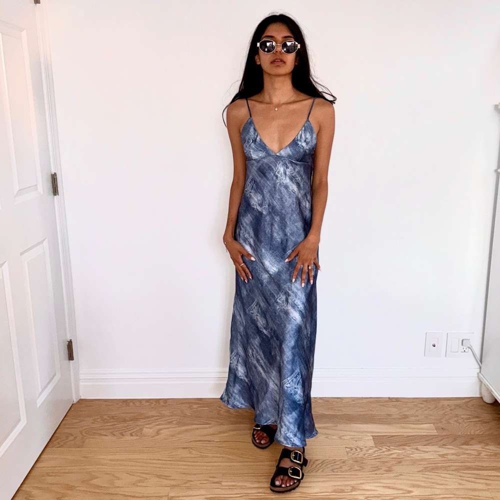 NWT - Zara Printed Satin Effect Slip Dress Denim Print | BLOGGER’S FAVE